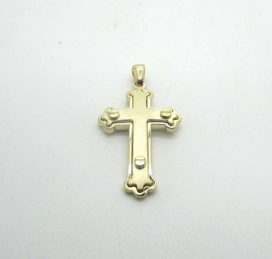 14K Pretty Yellow Gold Cross With White Gold Screw Circles On The Corners