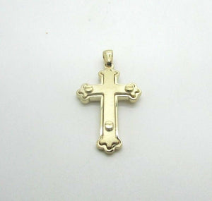 14K Pretty Yellow Gold Cross With White Gold Screw Circles On The Corners