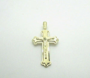 14K Pretty Yellow Gold Diamond Cut Thick Crucifix Pendant With A Bordered Design