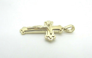 14K Pretty Yellow Gold Diamond Cut Thick Crucifix Pendant With A Bordered Design