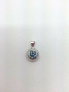 14K Pretty White Gold Circle Heart Shaped Evil Eye Pendant 0.70 Grams