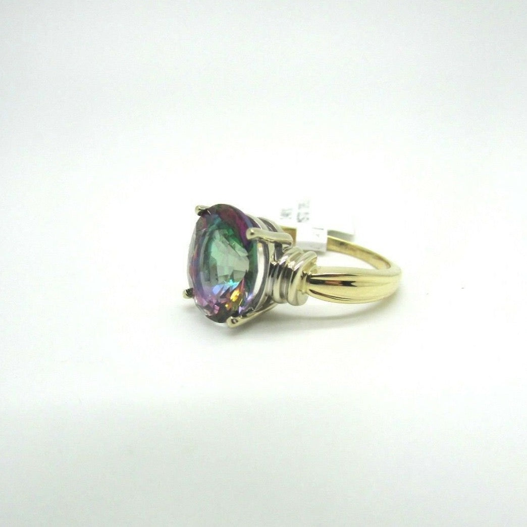 14K Ladies Pretty White Gold Oval Multi-Gemstone Mystic Topaz Ring 6 Grams