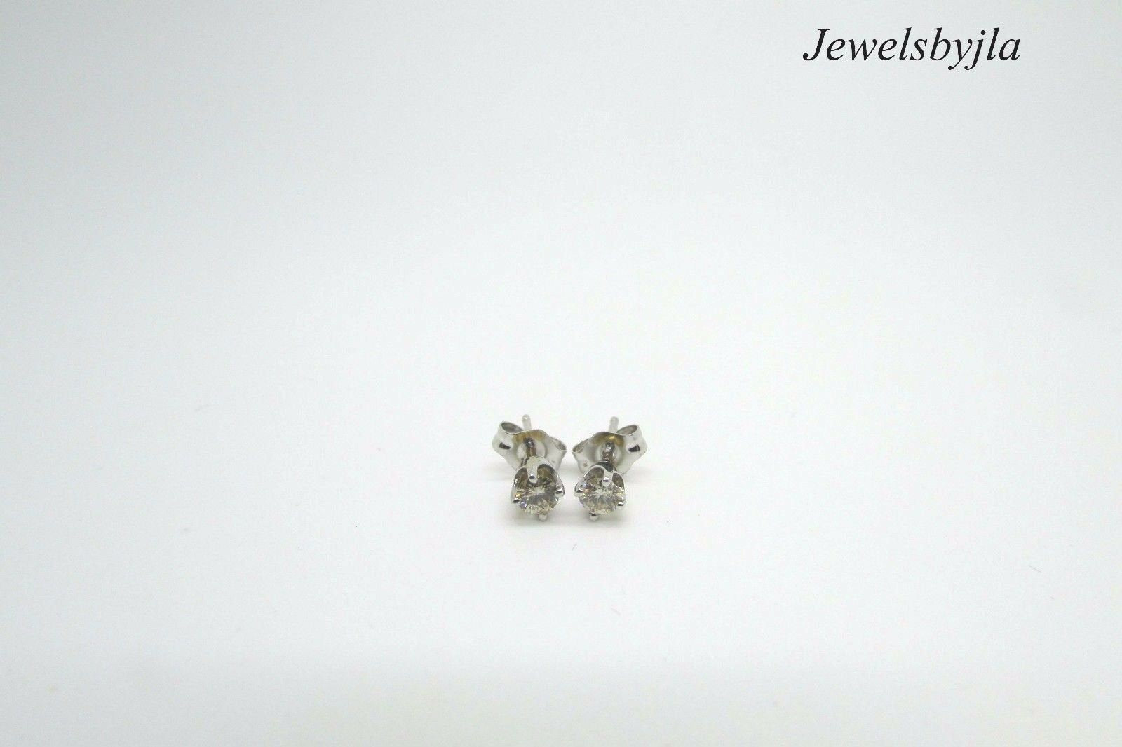 14K Pretty White Gold Round Diamond Stud Earrings .25 Points I Color I1 Clarity
