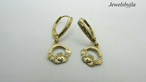 14K Pretty Yellow Gold Dangling Claddagh Post Earrings 1.5 Grams