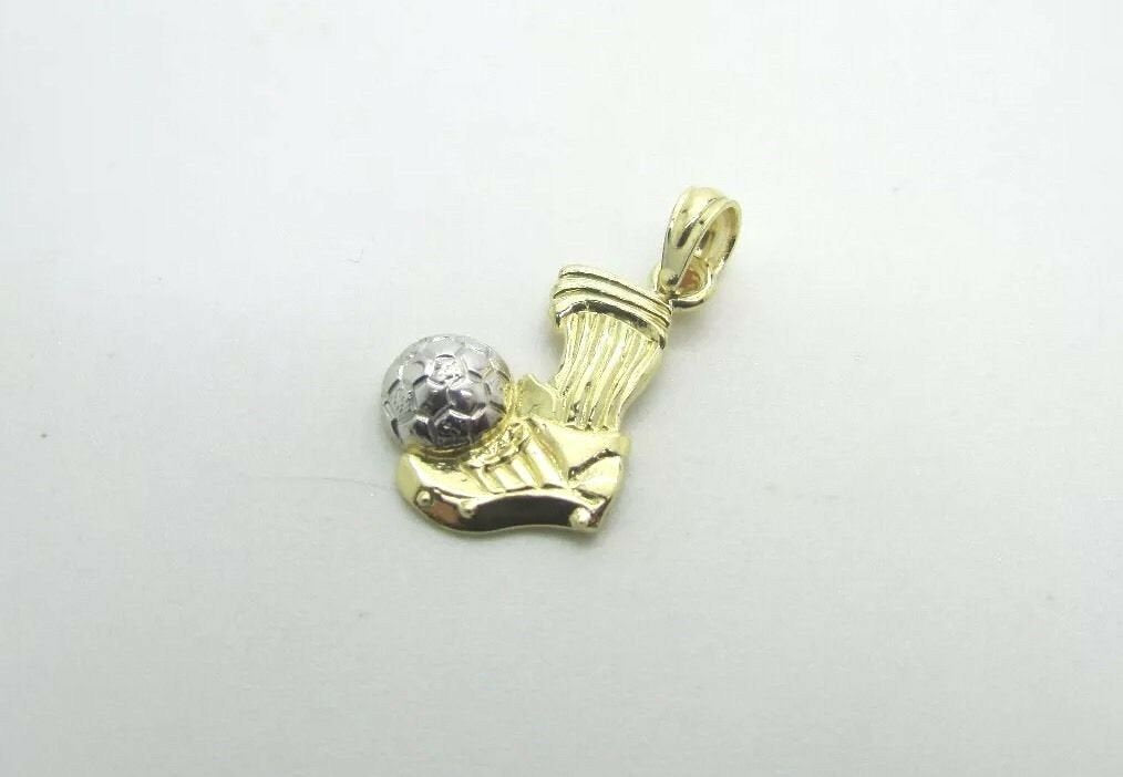 14K Two Tone Gold Soccer Cleat With Soccer Ball Pendant/Charm 1.2 Grams