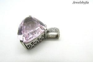 14K Gorgeous White Gold Kunzite 40.16 Cts Pendant With Diamonds .40 Cts