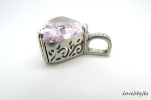 14K Gorgeous White Gold Kunzite 40.16 Cts Pendant With Diamonds .40 Cts