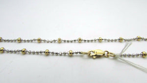 14K Pretty Two Tone Beaded Anklet 2.7 Grams 9 Inches Long 1.5Mm Wide