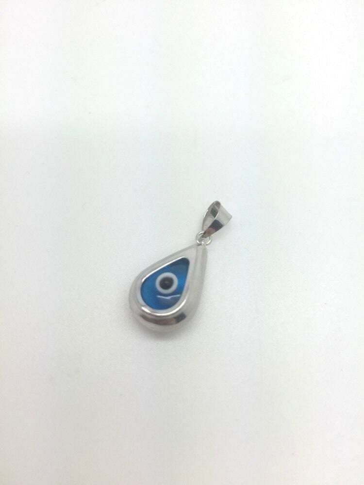 14K Pretty White Gold Tear Drop Shaped Evil Eye Pendant 1.1 Grams