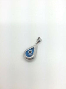 14K Pretty White Gold Tear Drop Shaped Evil Eye Pendant 1.1 Grams