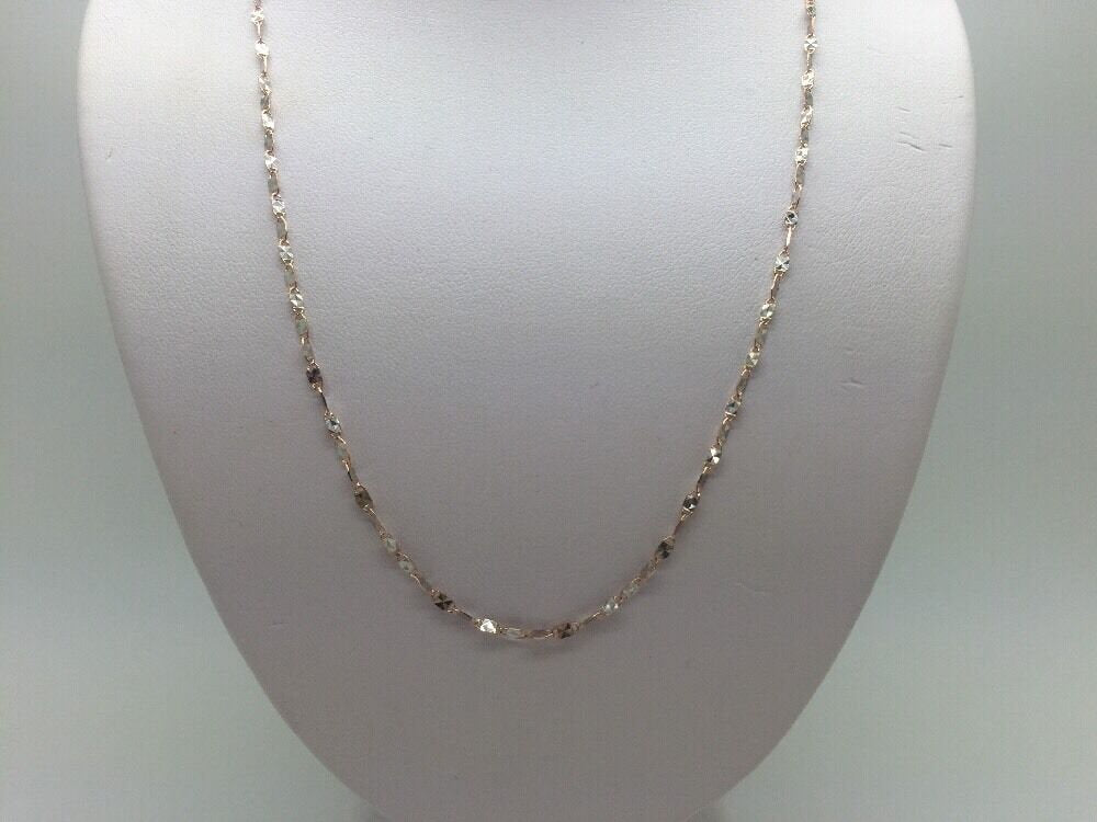 14K Two Tone Diamond Cut 16 Inches Shiny Flat Disc Chain 2.1 Grams