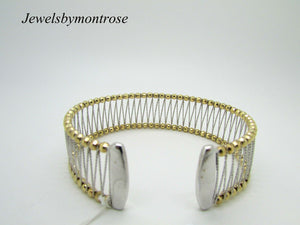 14K Yellow Gold Cuff Bracelet With White Gold Diamond Cut Weaved Design 21 Grams