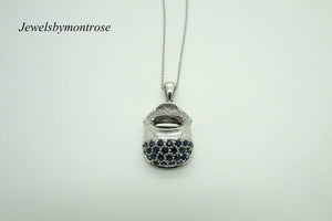 14K White Gold Blue Sapphire And Diamonds Shoe Pendant With 18&quot; Link Chain