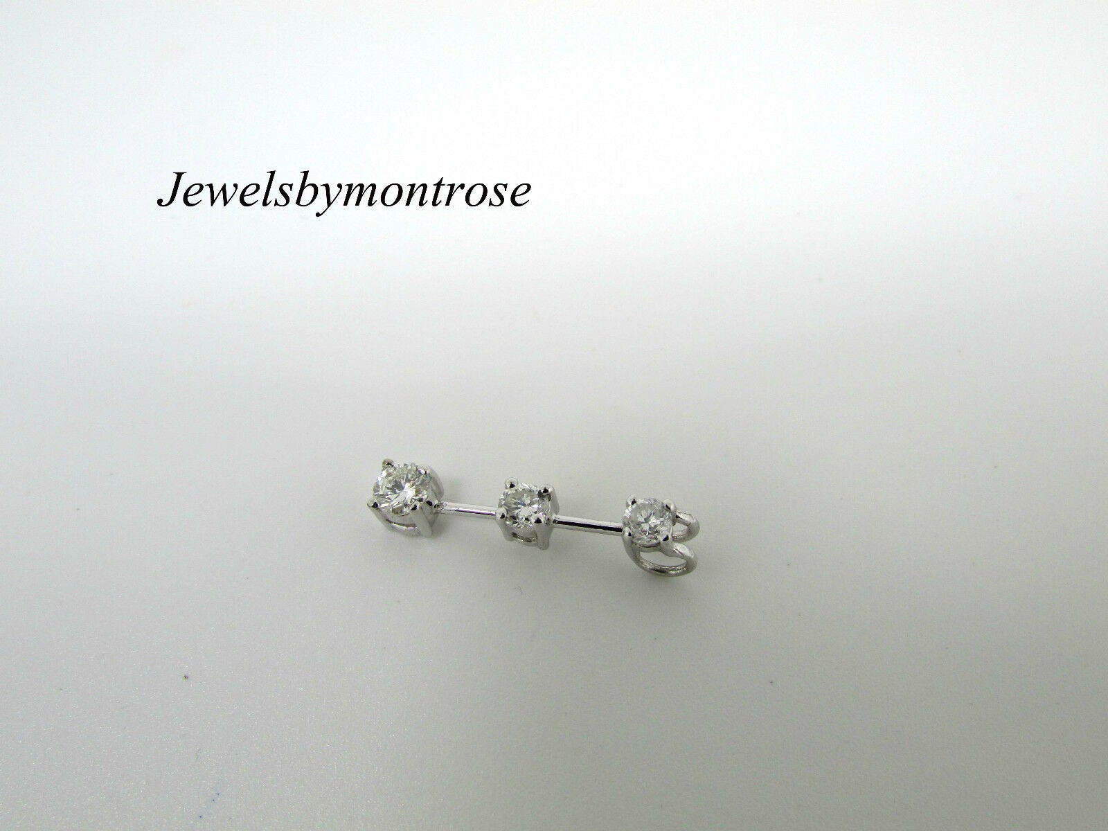 14K White Gold Pretty Three Stone Round Diamond Long Pendant 0.50 Cts 2.5 Grams