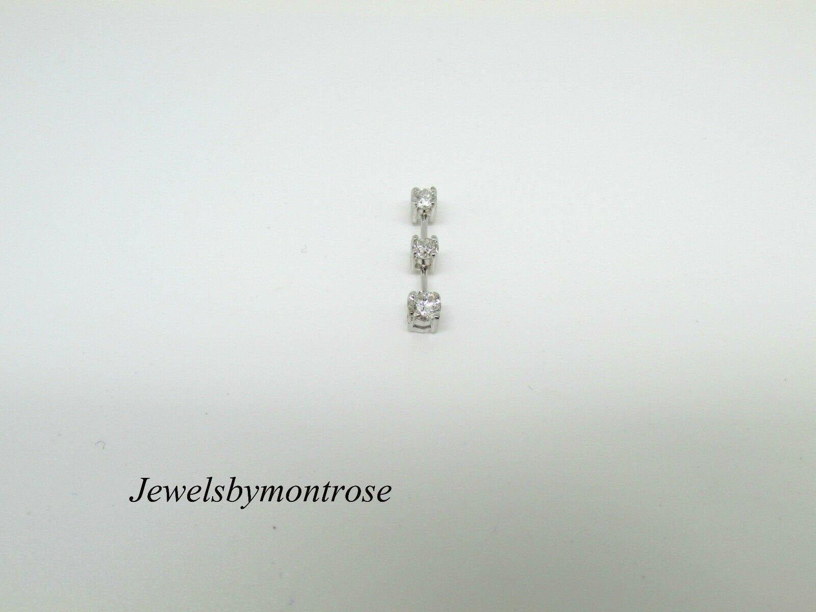 14K White Gold Pretty Three Stone Round Diamond Long Pendant 0.50 Cts 2.5 Grams