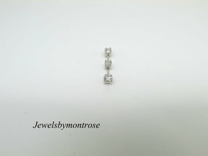 14K White Gold Pretty Three Stone Round Diamond Long Pendant 0.50 Cts 2.5 Grams
