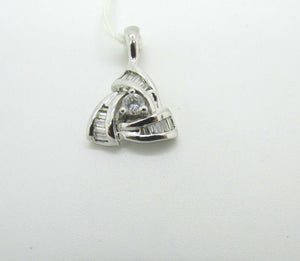 14K White Gold Triangle Pendant With Round Diamonds And Baguettes 0.40 Cts