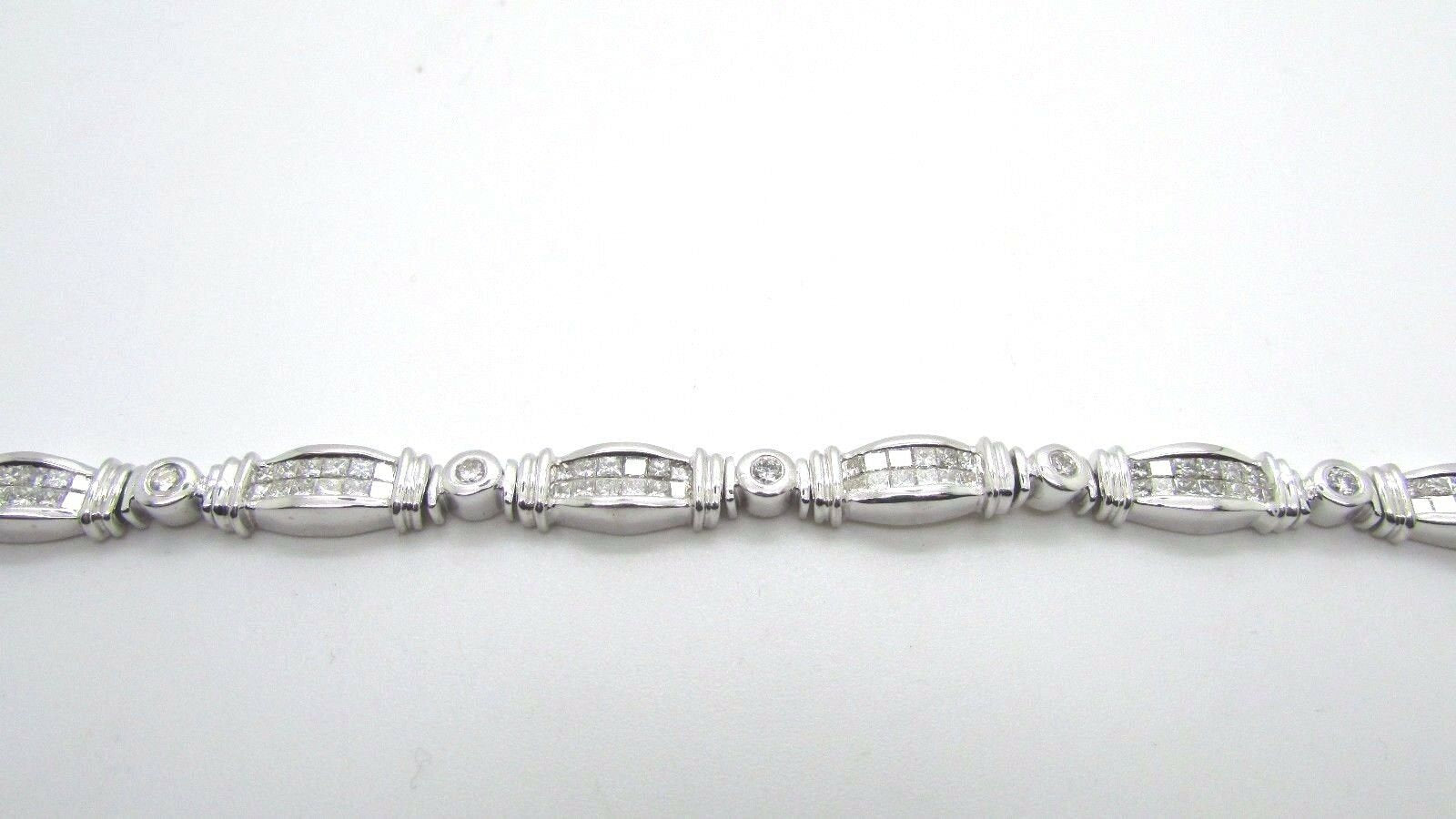 14K White Gold Pretty Fancy Tennis Bracelet Princess and Round Diamonds 5.75 Cts