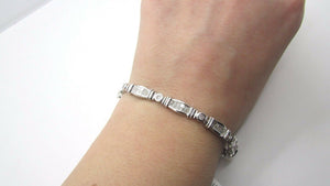 14K White Gold Pretty Fancy Tennis Bracelet Princess and Round Diamonds 5.75 Cts