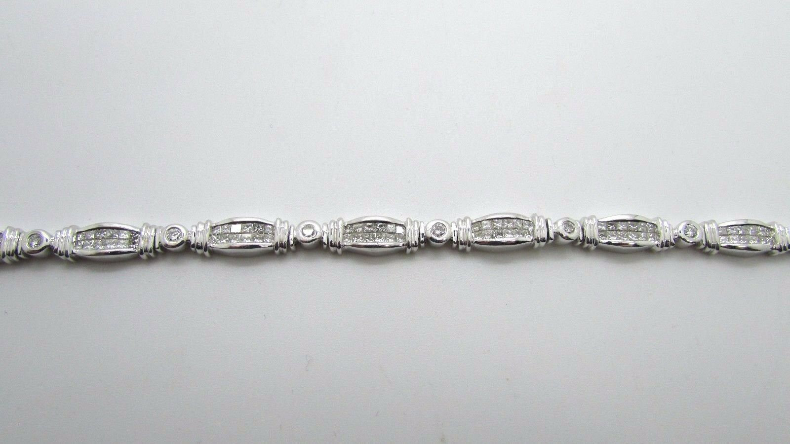 14K White Gold Pretty Fancy Tennis Bracelet Princess and Round Diamonds 5.75 Cts