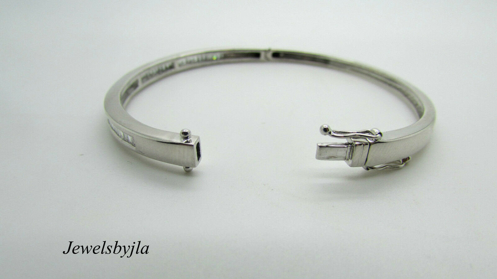 14K White Gold Pretty Girls Bangle With Baguette Diamonds 1.25 Cts 12 Grams