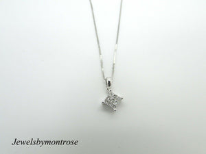 14K Pretty White Gold Square Pendant With 9 Princess Cut Diamonds 0.23 Cts