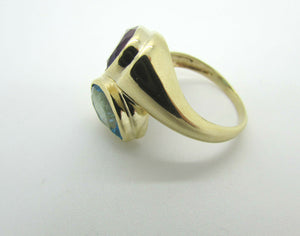 14K Yellow Gold Pretty Ladies Ring With Blue and Purple Topaz Stones Stacked