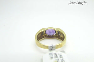 14K Pretty Yellow Gold Ladies Ring With Oval Shape Amethyst Stone And Diamonds