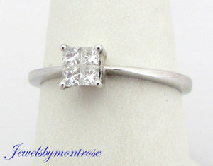 14K White Gold Engagement Ring With 4 Princess Cut Diamonds 0.25 Cts