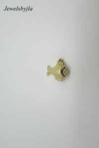 14K Pretty Yellow Gold Puffed Fish Face Pendant 1.4 Grams