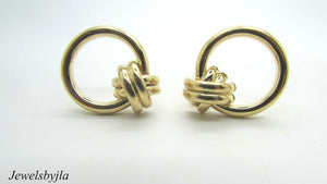 14K Pretty Ladies Yellow Gold Polished Thin Hoop Earrings With Knot Design