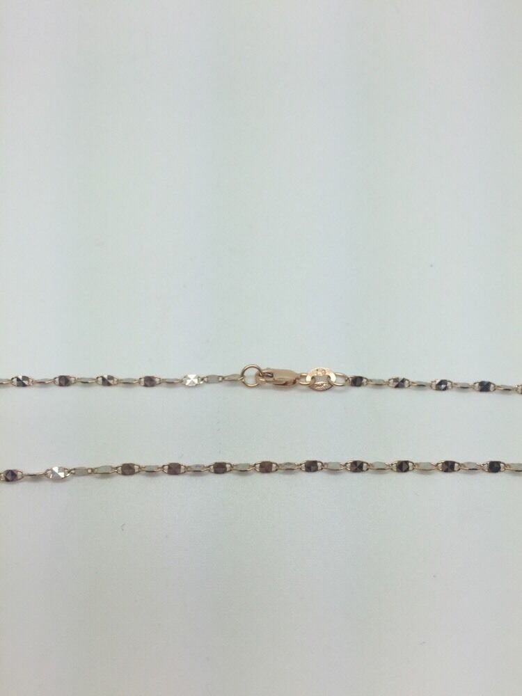 14K Two Tone Diamond Cut 20 Inches Shiny Flat Disc Chain 2.6 Grams