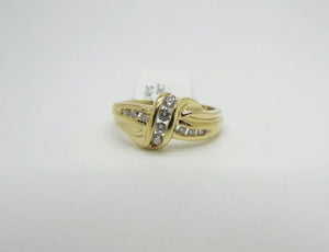 14K Yellow Gold Ladies Pretty Cross Over X Ring With Diamonds 3.1 Grams Size 6.5