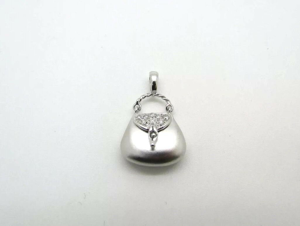 14K White Gold Pretty Ladies Purse Pendant With Diamonds 2.6 Grams 0.10 Cts
