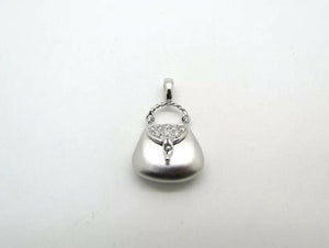 14K White Gold Pretty Ladies Purse Pendant With Diamonds 2.6 Grams 0.10 Cts
