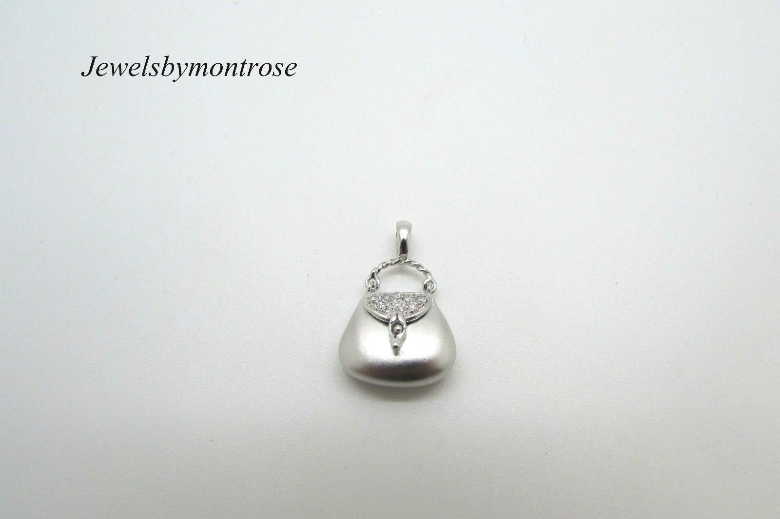 14K White Gold Pretty Ladies Purse Pendant With Diamonds 2.6 Grams 0.10 Cts