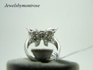 18K White Gold Butterfly Ring With Baguette And Round Diamonds 6.5 Grams On Sale