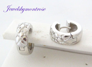 14K White Gold Earrings Huggies Set With Diamonds 0.30 Carats Weight 9.6 Grams.