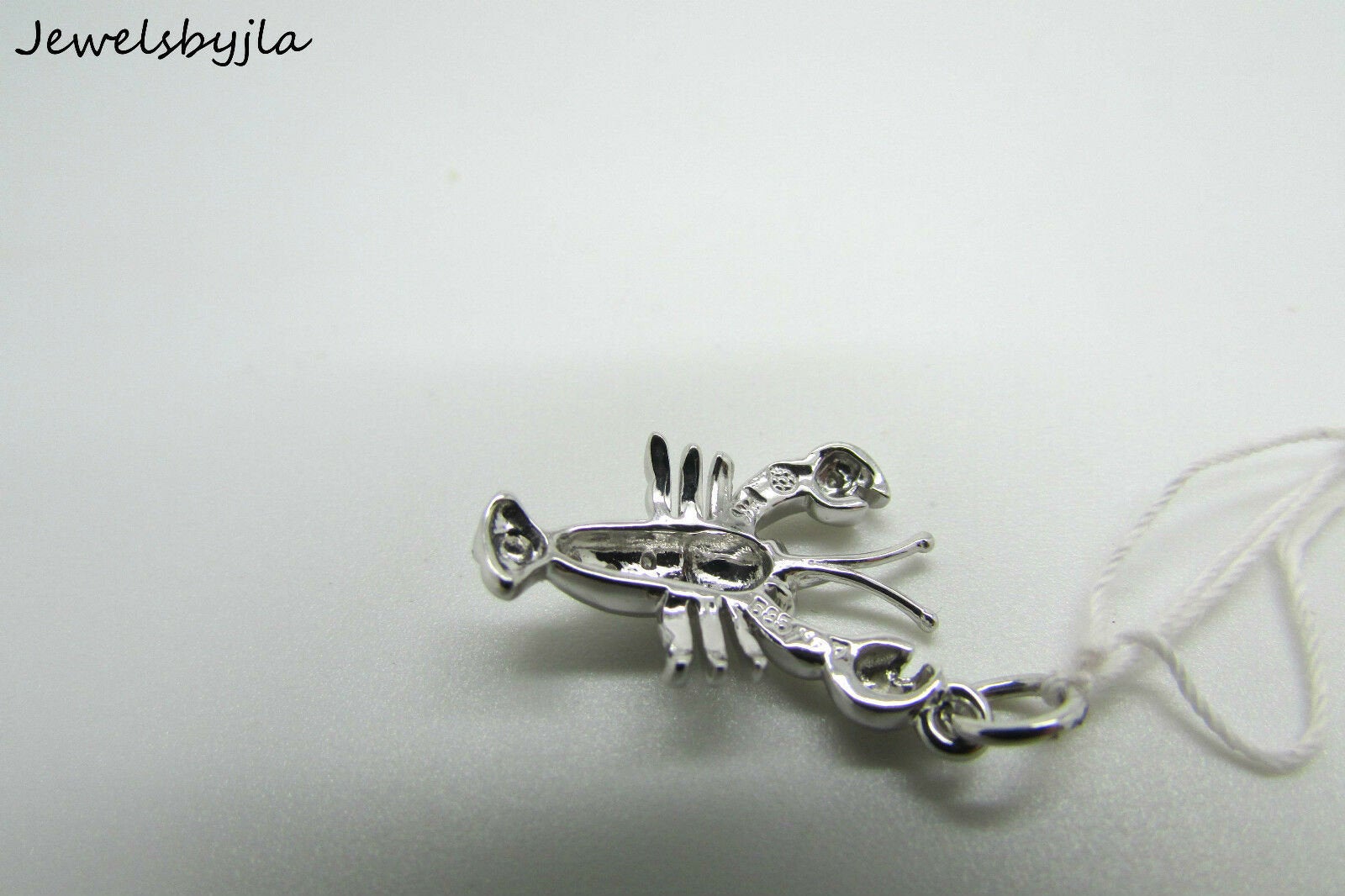14K White Gold Cancer Horoscope Sign Pendant 1.9 Grams With Diamonds .03 Cts