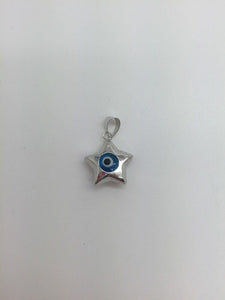 14K Pretty White Gold Star Shaped Evil Eye Pendant 1.3 Grams