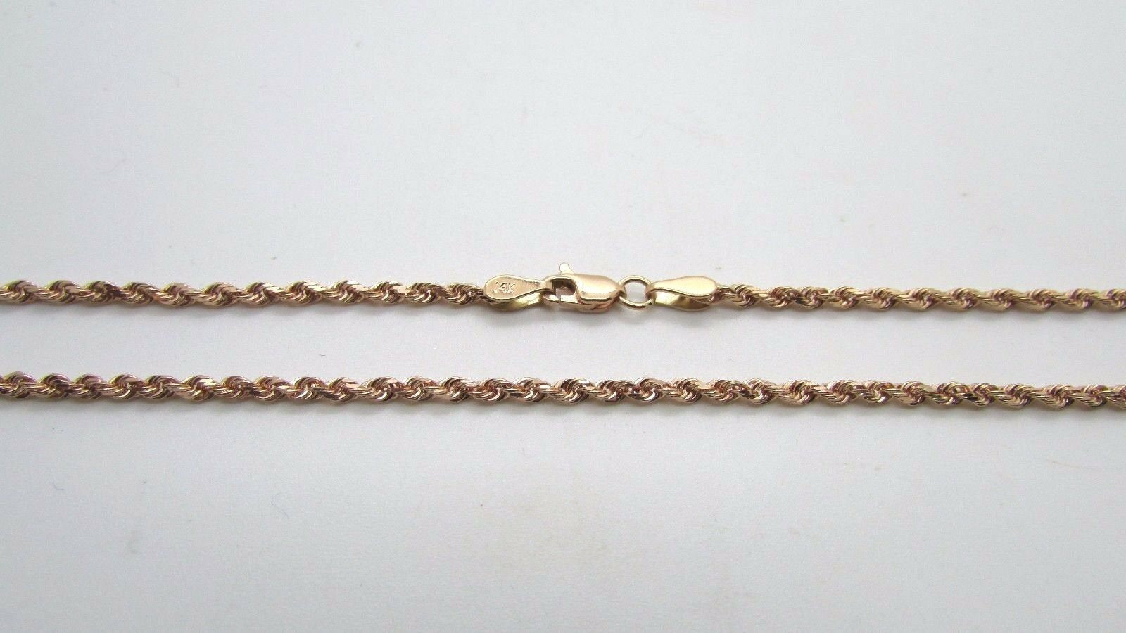 14K Rose Gold Diamond Cut 22 Inches Rope Chain 7.8 Grams 2 Mm
