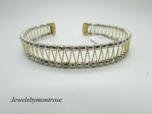 14K Yellow Gold Cuff Bracelet With White Gold Diamond Cut Weaved Design 15 Grams