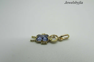 14K Yellow Gold Little Boy Charm Pendant With Synthetic Sapphire And Zirconium