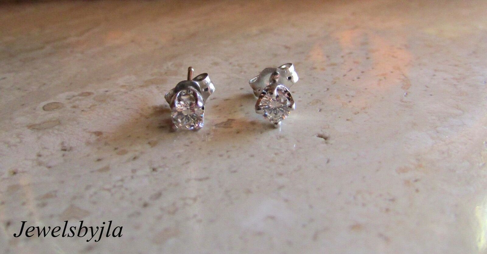 14K Pretty White Gold Round Diamond Stud Earrings .36 Cts H Color Vs Clarity