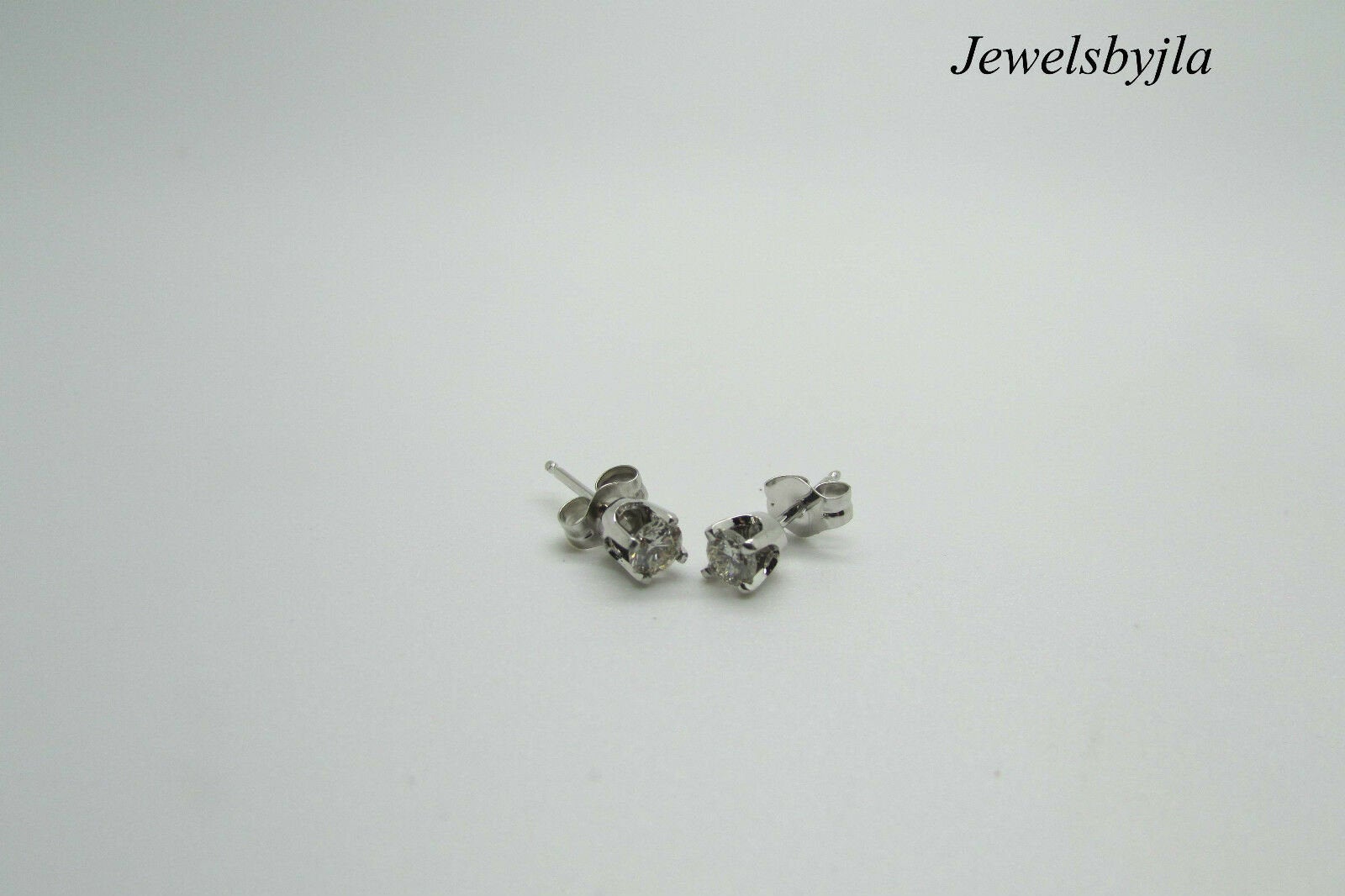 14K Pretty White Gold Round Diamond Stud Earrings .36 Cts H Color Vs Clarity