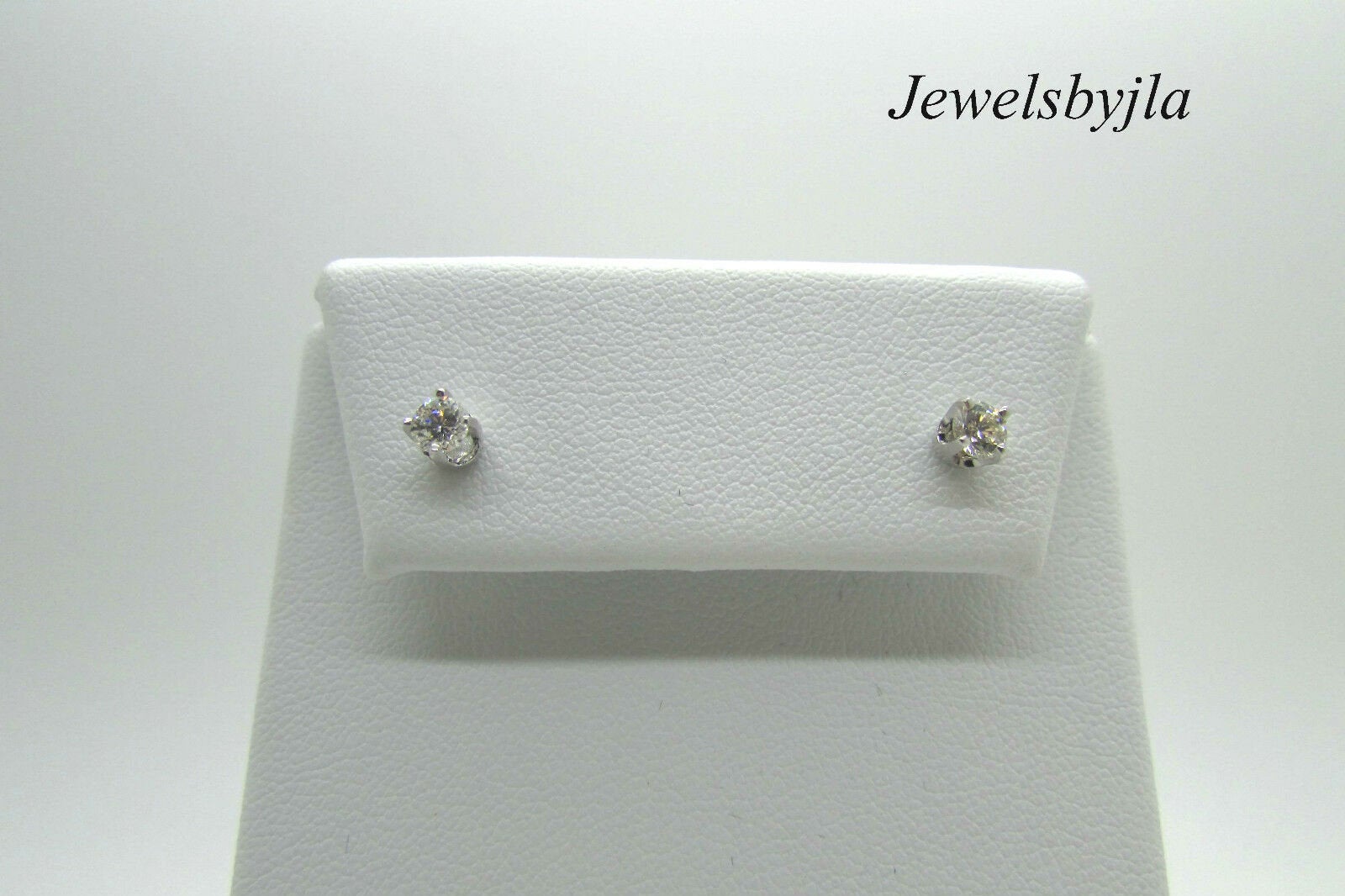 14K Pretty White Gold Round Diamond Stud Earrings .36 Cts H Color Vs Clarity