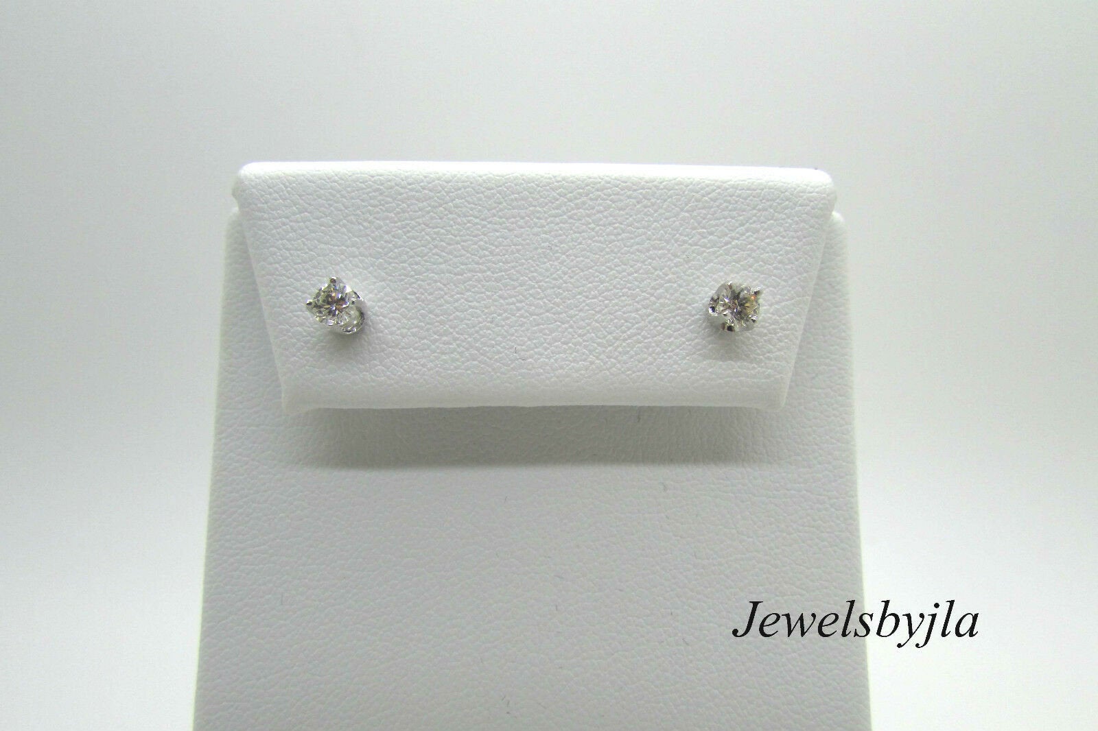 14K Pretty White Gold Round Diamond Stud Earrings .36 Cts H Color Vs Clarity