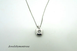 14K White Gold Apple Pendant With Round Diamond And White Gold Box Chain 0.11Cts