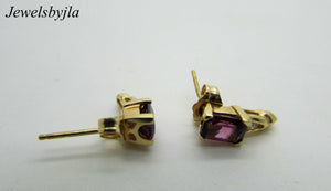 14K Pretty Yellow Gold Emerald Garnet Drop Earrings With Round Diamond 0.65 Cts