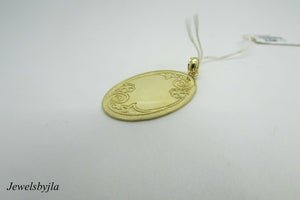 14K Yellow Gold Pretty Oval Engraveable Plaque Pendant With Design 3.0 Grams